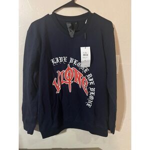 VLONE Navy Blue Crewneck long sleeve shirt Live Alone Die Alone Graphic Print XL